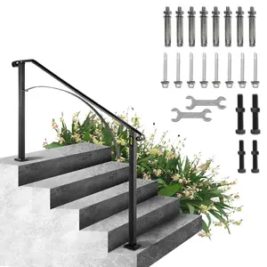 VEVOR Handrails for Outdoor Steps, Summervibes,Summervibes, Fit 4 or 5 Steps Outdoor Stair Railing, Arch#4 Wrought Iron Handrail, Flexible Porch Railing, Black Transitional Handrails for Concrete Steps or Wooden Stairs