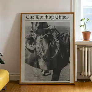 Cowboy  Western Black and White Poster, Newspaper Apartment Art Dorm Room Decor, Minimalist Trendy Wall Art
