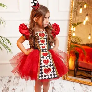 01 Young Girls Red Puff Sleeve Tulle Princess Dress Suitable For Cosplay Party Young Girl Christmas Cosplay Dress For Special Occasions Holiday Costume