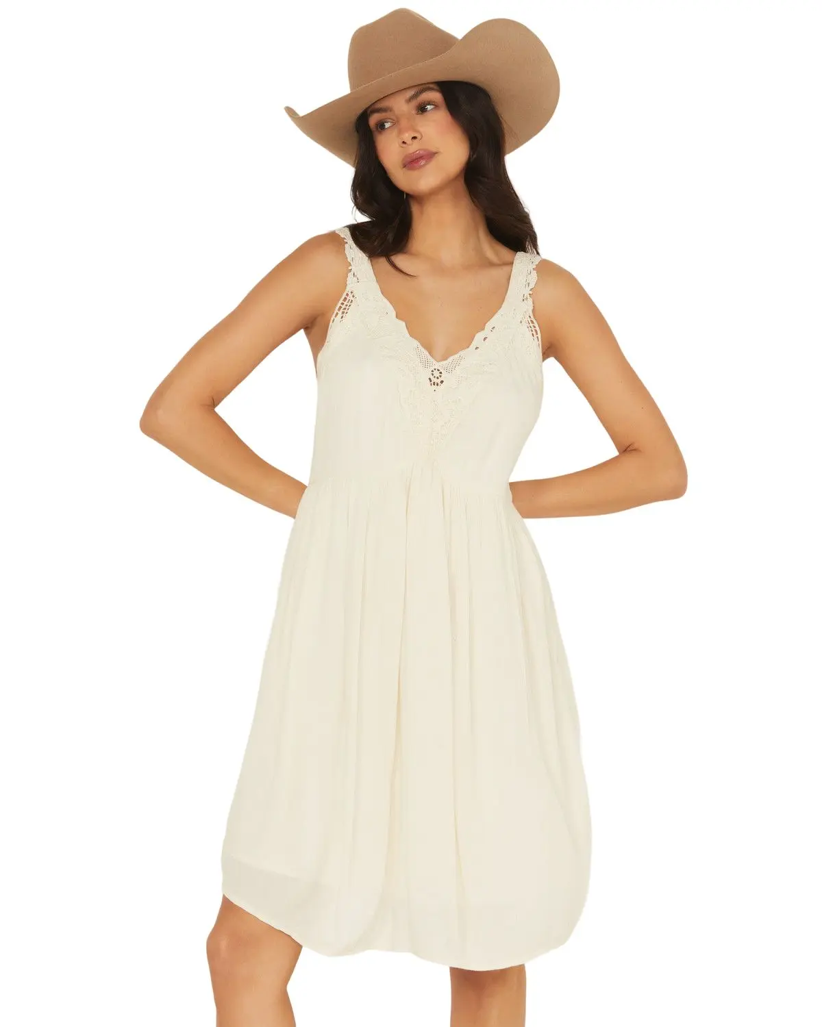 Shyanne Women's Women'S Crochet Trim Sleeveless Mini Dress - Swsu25d64-Crm