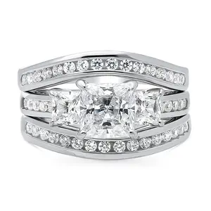 3-Stone 1.6ct Princess CZ Ring Set in Sterling Silver