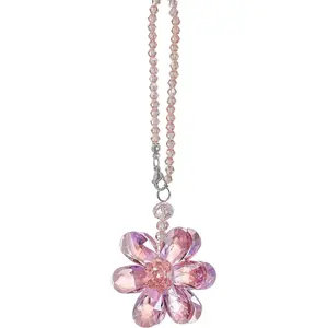 Crystal Flower Car Rear View Mirror Pendant - Pink Crystal Beads Charm Decor for Women Interior