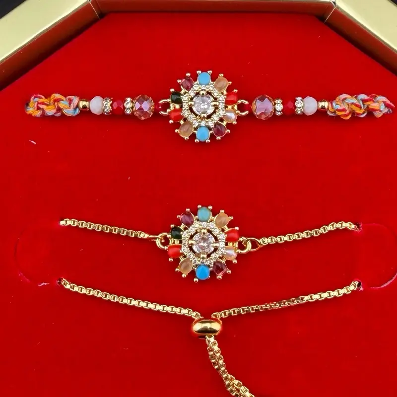 AD/Gemstone Rakhi (Rakhdi) Combo Set for Brother and Sister-in-Law