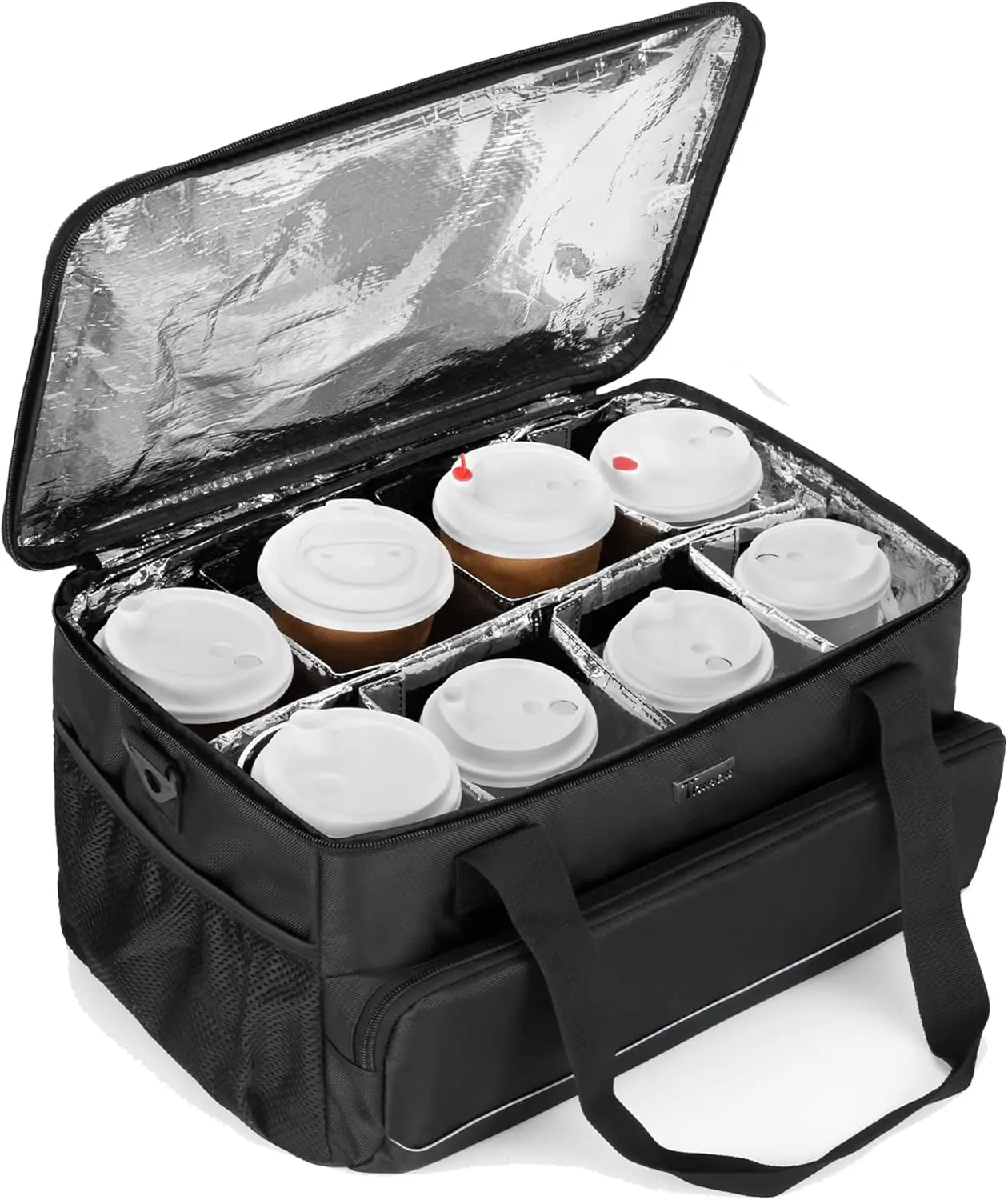 8 Cups Drink Carrier for Delivery with Adjustable Dividers, Handle with Carrying Strap Tote Holder Insulated Bag for Beverages, Take Out,Outdoors