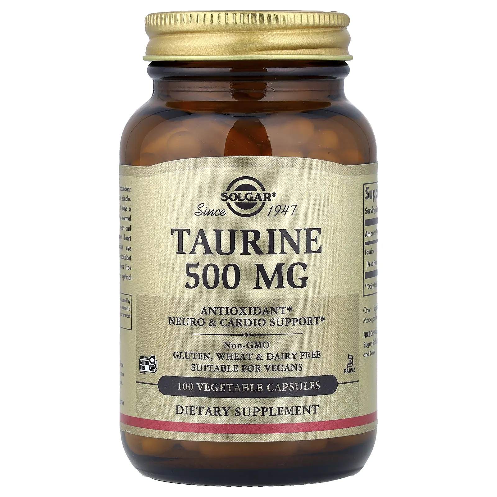 Solgar Taurine, 500 mg, 100 Vegetable Capsules Solgar Taurine, 500 mg, 100 Vegetable Capsules