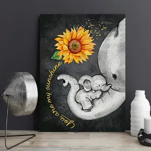 [2D Flat] 1pc Framed Mother-Baby Elephant Canvas Wall Art- Heartwarming Family Wall Decor, Perfect for Modern Bedroom, Living Room, or Nursery, Ideal Gift for Mothers and Elephant Lovers