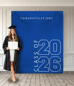 Class of 2026 Graduation Banner 5X6feet - Large CONGRATS GRAD Polyester Banner, Photo Backdrop & Wall Decor for Commencement Party Supplies, Black and White Graduation Party Decorations for High School & College
