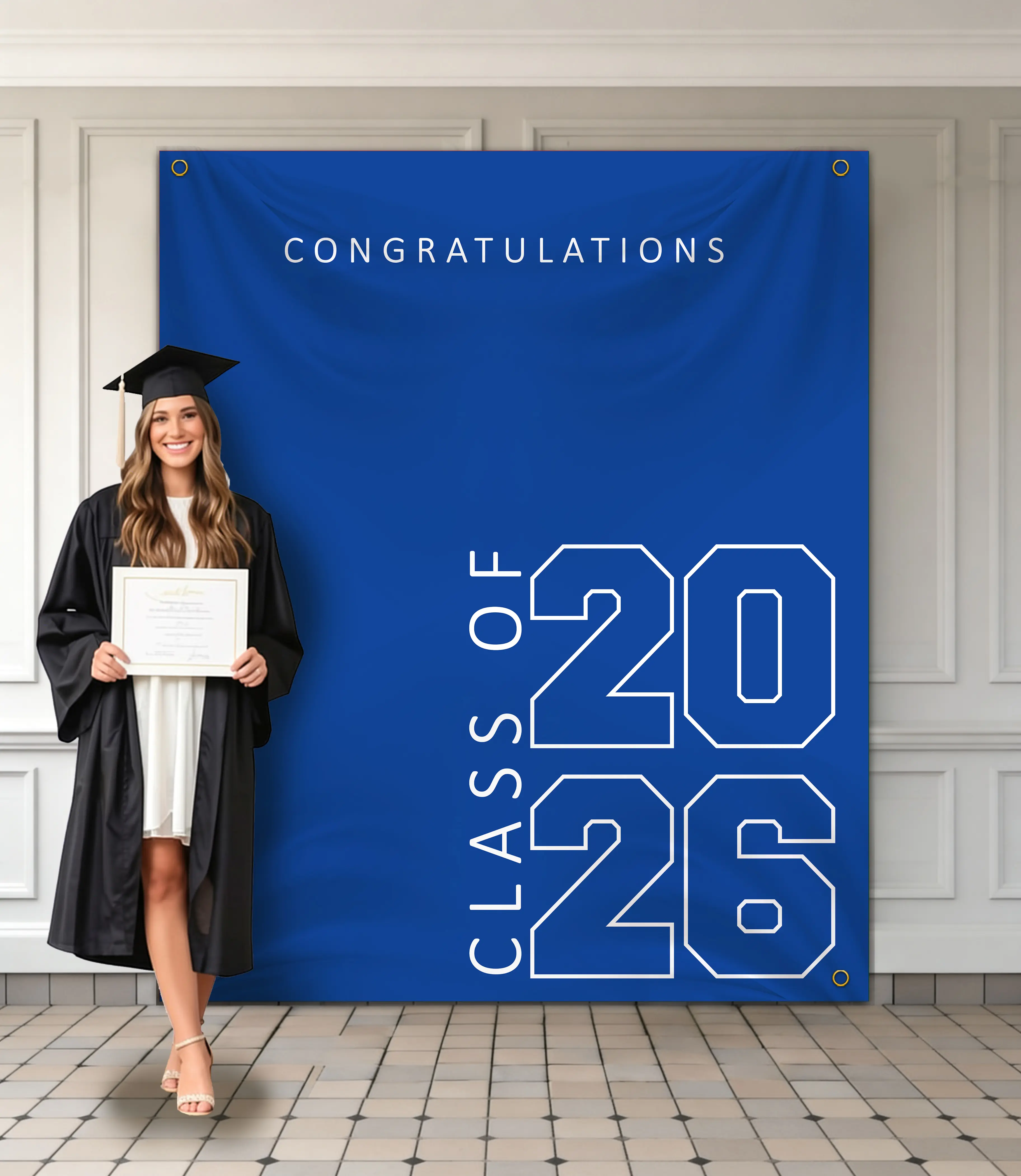 Class of 2026 Graduation Banner 5X6feet - Large CONGRATS GRAD Polyester Banner, Photo Backdrop & Wall Decor for Commencement Party Supplies, Black and White Graduation Party Decorations for High School & College
