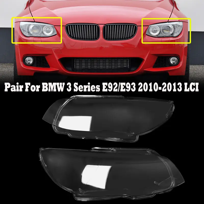 Front Headlamp Lens Cover Replacement Compatible With BMW 3 Series E92 E93 Coupe Convertible LCI 2010-2013 Clear Pair