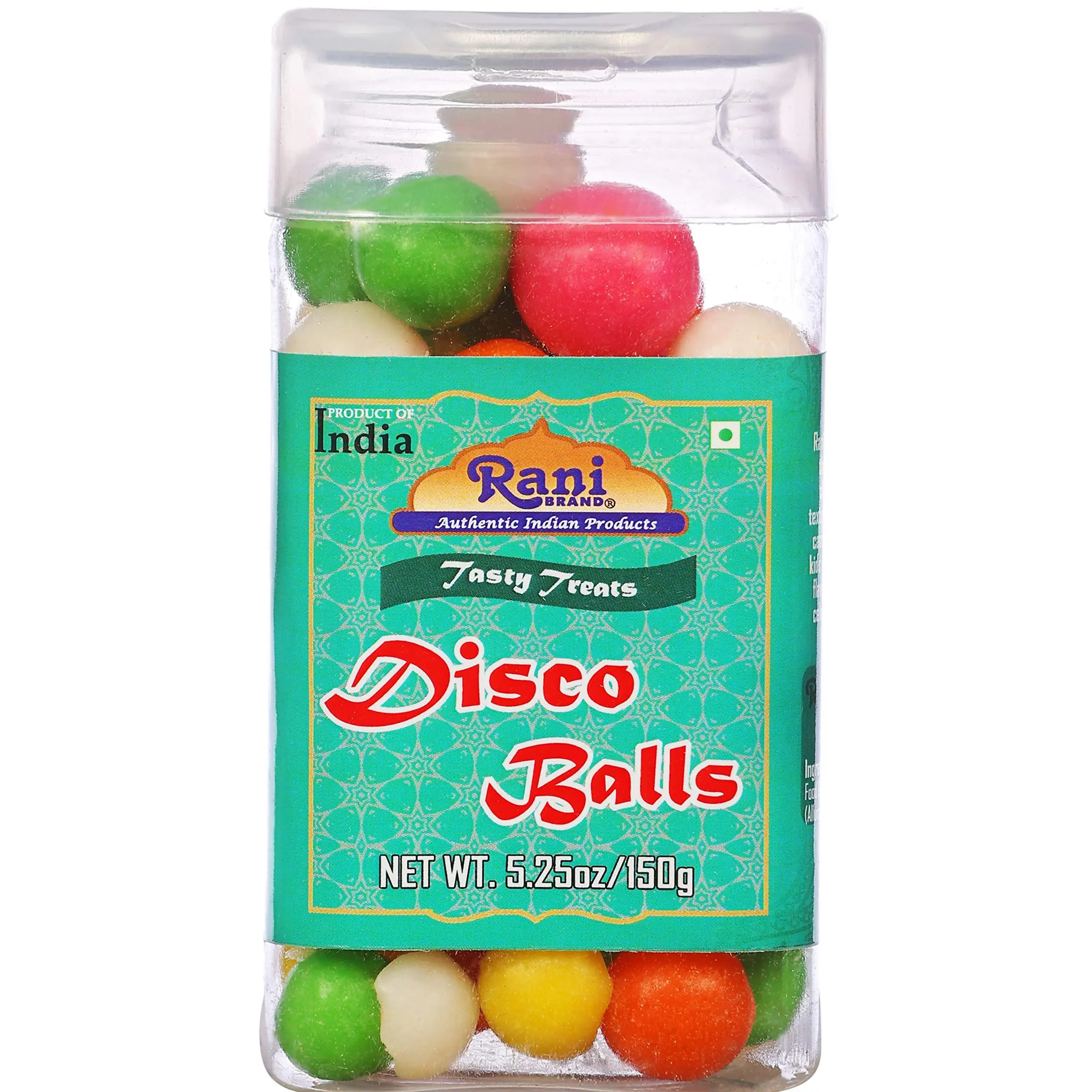 Rani Disco Balls 5.25oz (150g) Vacuum Sealed, Easy Open Top, Resealable Container ~ Indian Tasty Treats | Vegan | Gluten Friendly | NON-GMO | Indian Origin