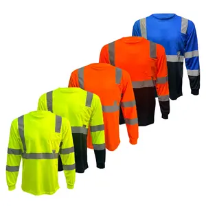 5 SHIRT PACK Class III  High Visibility Orange Long Sleeve Safety Shirt with Reflector  - Clothes, Menswear Workwear Worker Uniforms