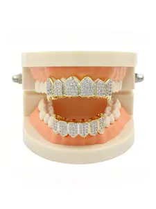 Trendy Punk Style Hip-Hop Jewelry Set, Full Rhinestone Teeth, Tooth Gems, Daily Wear Rap Accessory, Unique Fashion Statement