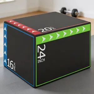 3-in-1 Plyometric Jump Box, 16/20/24 Inch Adjustable Soft Foam Box, Anti-Slip PU Cover Fitness Box for Home Gym, HIIT & Strength Training fathersdaygift