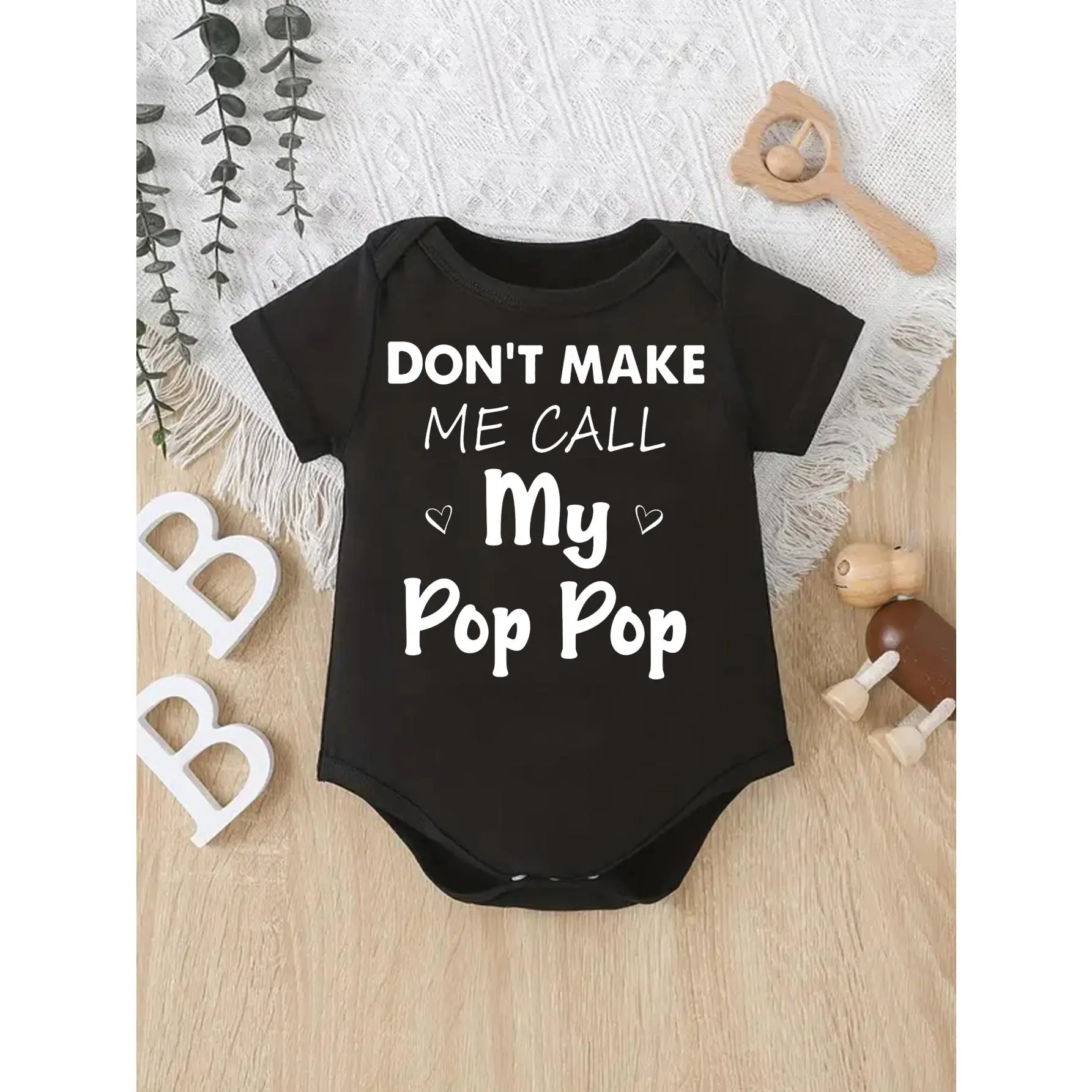 Cute Baby Bodysuit With Don't Make Me Call My Pop Pop Print Soft Versatile Round Neck Button Detail Regular Fit All Seasons Knitted Fabric Onesie newborn