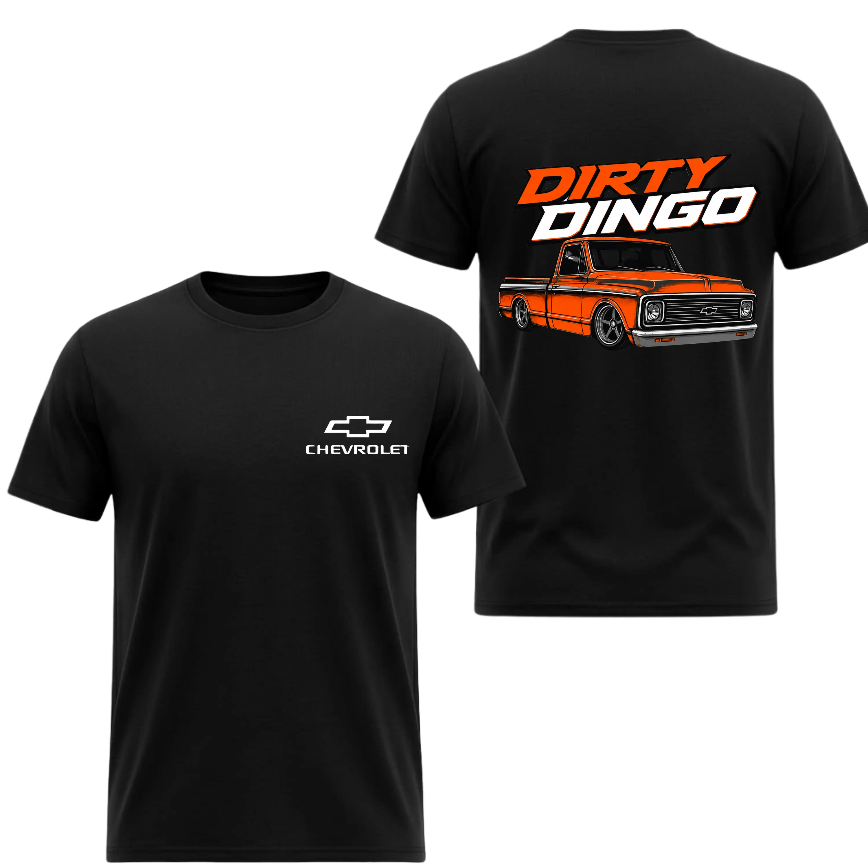 Dirty Dingo Lowered C10 Truck T-Shirt, 2 Sides, Chevrolet Logo Graphic Tee