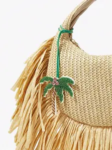 Tropical wind coconut tree beaded pendant, handmade beaded three-dimensional exquisite  pendant, niche design gradient pink diamond embellishment sweet cure  versatile suitable for daily travel, shopping and dating.