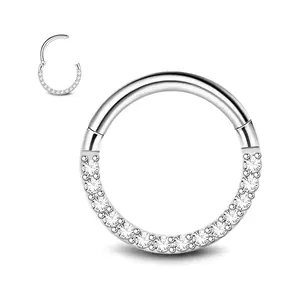 16g 18g Septum Rings for Women, 316L Stainless Steel Hinged Clicker Nose Ring Hoop, Opal Cz Cartilage Conch Helix Rook Body Jewelry