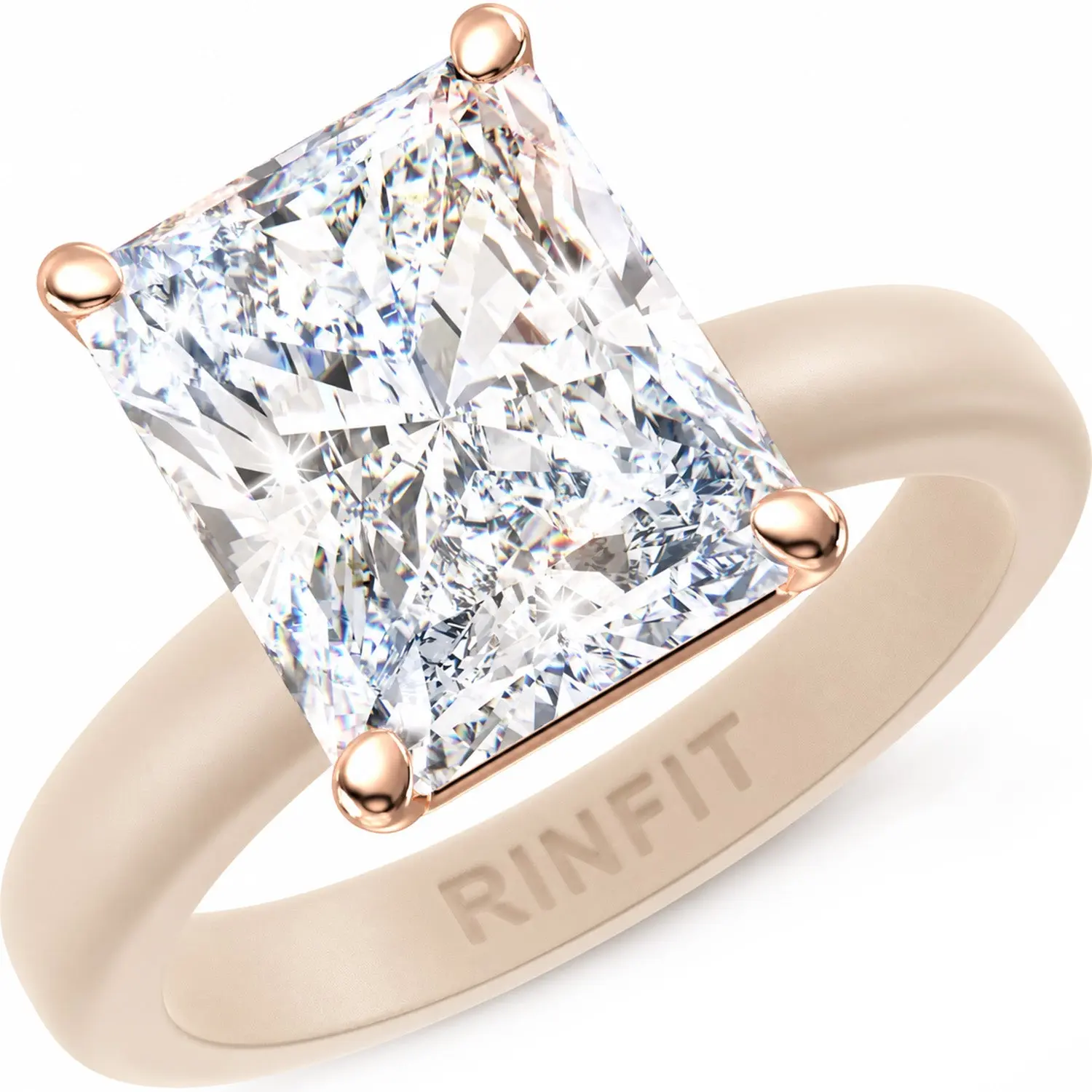 Rinfit Women's Thin Silicon Ring - 10×8 mm Emerald Cut CZ, Patented Design, GlowStone Collection, Tarnish Free, True-to-Size, Modern and Chic, Rings for Women