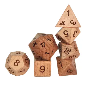 Wood DnD Dice Set & Tabletop RPGs| Engraved 7-Piece RPG Dice with D4 D6 D8 D10 D12 D20 & Percentile Die for Dungeons & Dragons