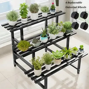 3 Tier Sturdy Metal Plant Stand With Wheels, L31.5 X W24.4 X H30.7 Inch, Heavy Duty Plant Holder For Home Indoor And Outdoor, 300 LBS Capacity & Heavy Duty Construction
