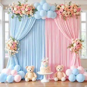 20 x 10ftBlue & Pink Photo Backdrop Set, 4 panels 5 x 7ft or 5 x 10ft Wrinkle-Free Polyester Curtains for Birthday, Wedding, Graduation & Party Photos