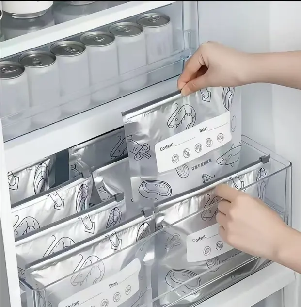 NewSummer salereusable upgraded thickened upright aluminumfoil sealing storage bags, with labels and zipperlocks, suitable for washable kitchen items likevegetables,fruits,and meat,perfect forThanksgiving,Christmas,and NewYear gifts freezer