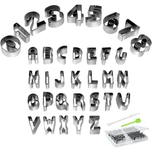 Alphabet & Number Cookie Cutters Set of 35 Pieces 430 Stainless Steel Mold Tools for Fondant Biscuit Cake Fruit Vegetables or Dough with Shedding Bar and Cleaning Brush Safe Rounded Edges Easy Use
