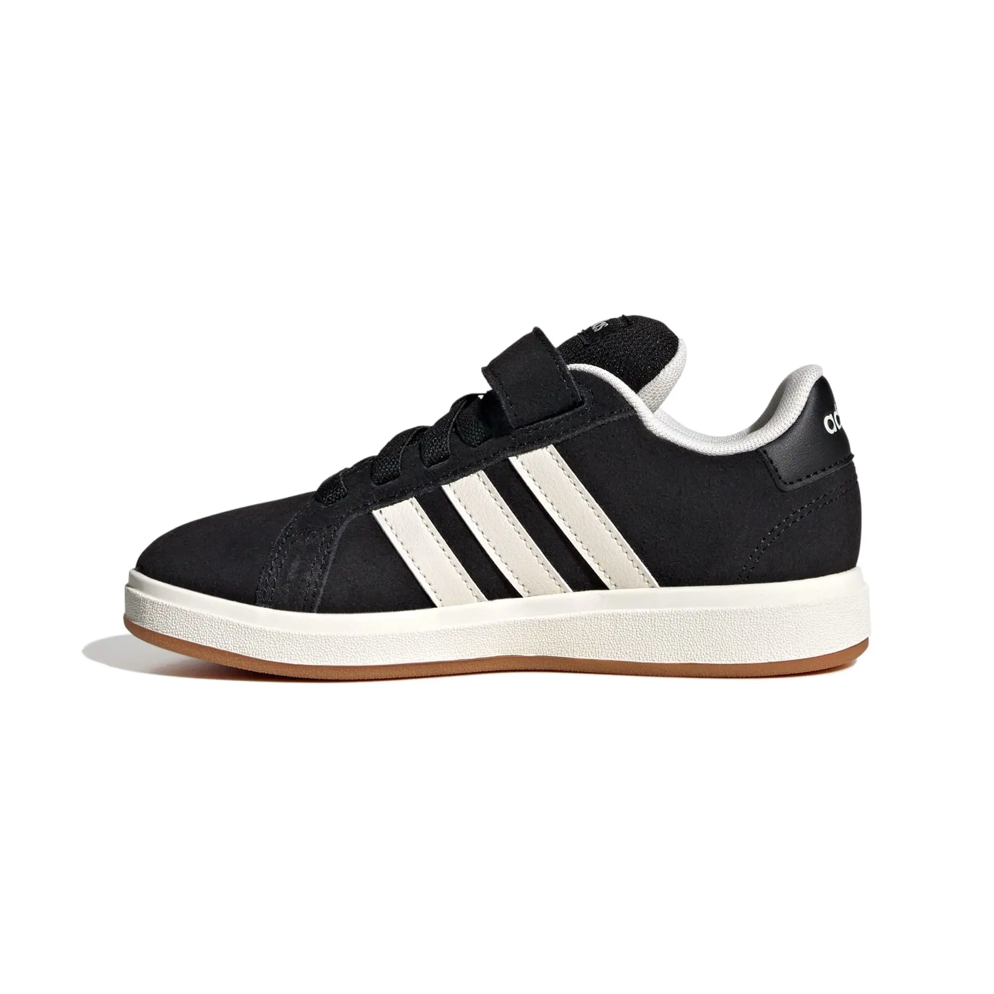 Adidas Boys' Grand Court 00's EL C Low-Top Athletic Trainers, Classic Casual Striped Footwear with Easy-On Velcro Strap, Secure Fit, Black, 5-6 Years (Ages 5+)