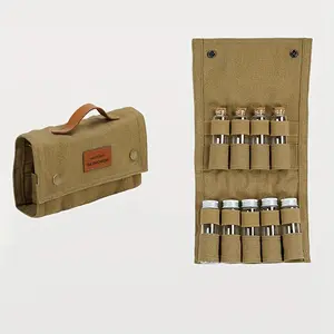 Mountain Outdoor Camping Spice Bottle Storage Pouch, Glass Seasoning Bottles, BBQ Seasoning Bottle Set with Canvas Bag