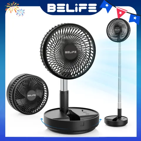 Belife X8 Compact Cordless Oscillating Fan - Remote-Controlled, Foldable Telescopic Adjustable Height, 7200mAh USB-C Fast Charge Battery Powered, 2.07 lb, Anti-Slip Base, Desk/Standing Mode, Fan for Bedroom & Travel