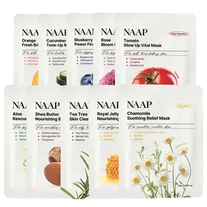 NAAP Fresh Face Sheet Mask Variety Pack 10 pcs - Hydrating Soothing Brightening Firming Korean Facial Mask Set 10 Types