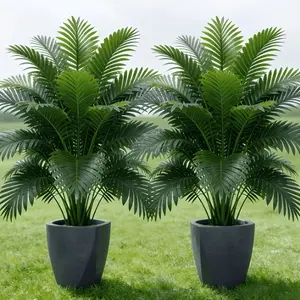 2pcs Minimalist Plastic Decorative Artificial Areca Palm Trees - Low Maintenance, Pet Safe, UV Resistant, Lifelike Tropical Floor Plants with Adjustable Fronds for Living Room, Office Boho Indoor Decor