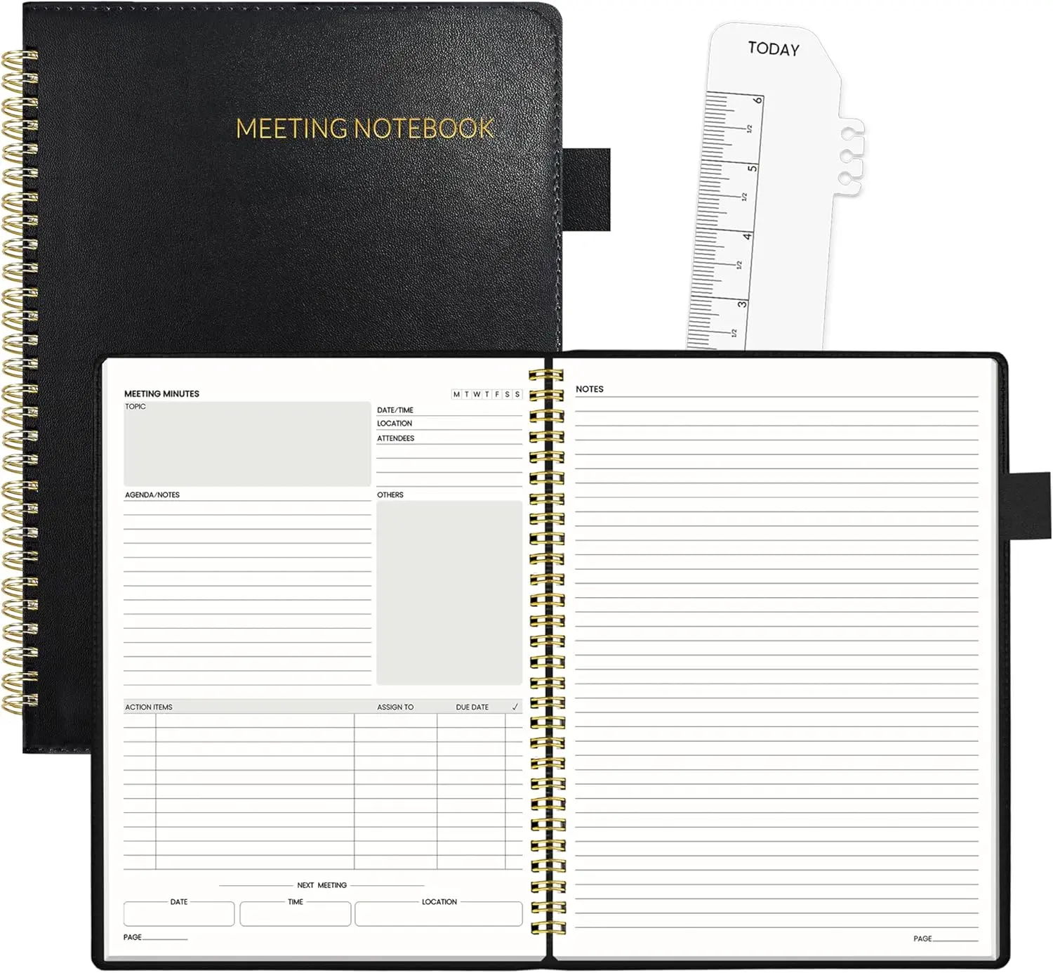 Half Meeting Half Note - 7.5"x10" Professional Notebooks for Work - 160 Pages, B5 Size Project Planner, Spiral Meeting Agenda Organizer for Women Men, Note Taking,Office with Vegan Leather Cover