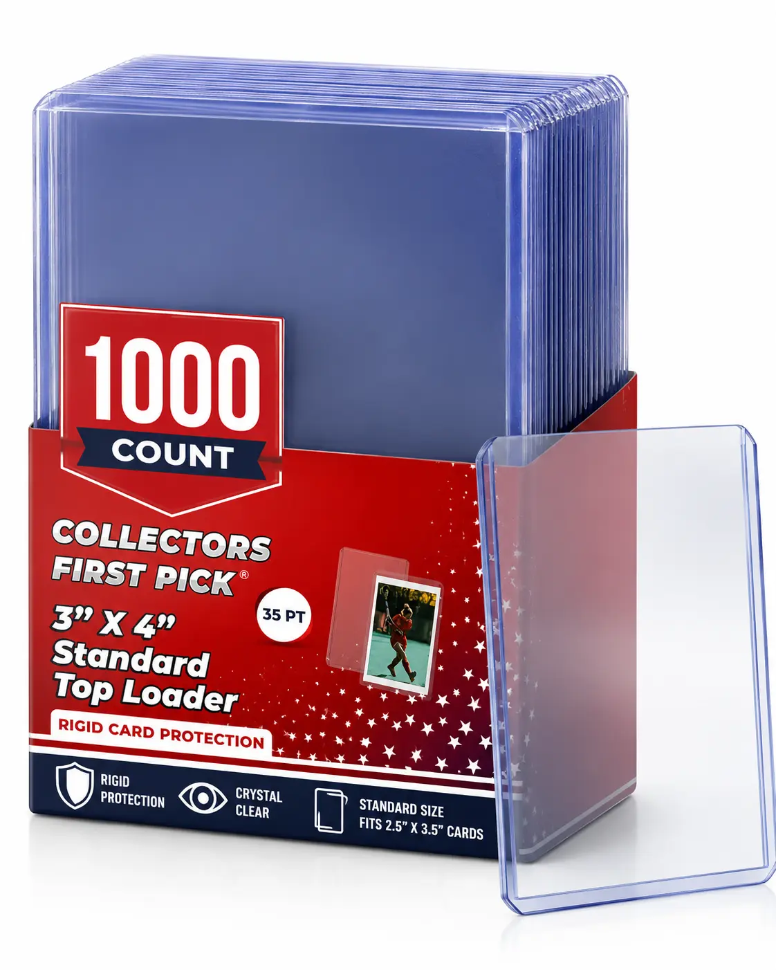 Collectors First Pick 35 PT Top Loader 1000 Case 3" x 4" Standard Rigid Card Protection Crystal Clear