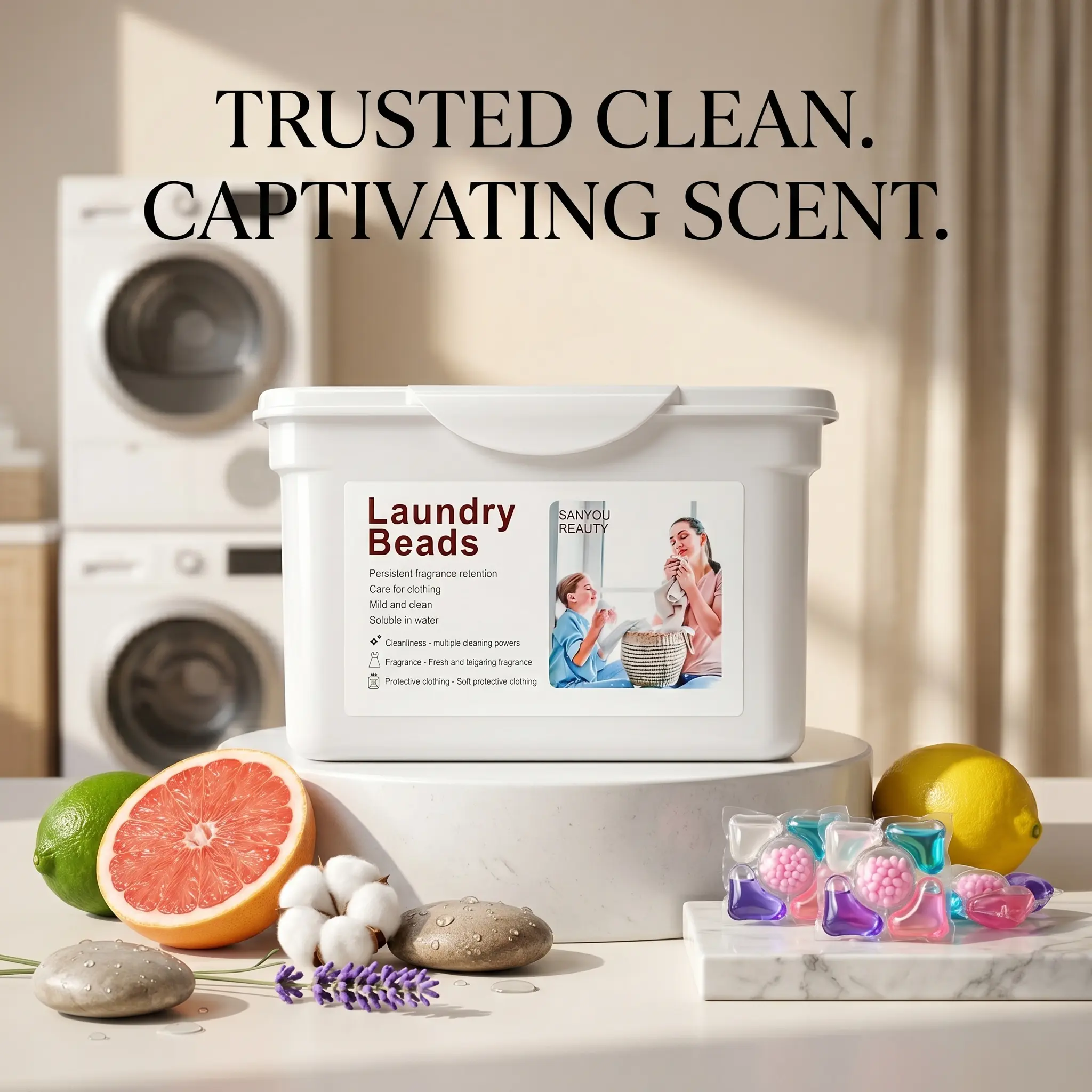 30-count, 5-chamber fast-dissolving laundry capsules contain bioactive enzymes and have a floral scent. They’re easy to add to your daily laundry load, and their concentrated formula effectively removes stubborn odors and stains.