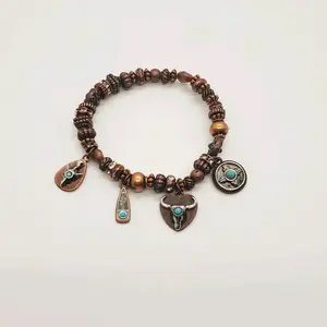 "Justine" Handmade Copper Coated Western Charm Stretch Bracelet