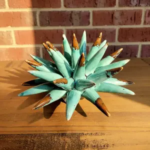 Ceramic Nature Sea Urchin Ornament - Decor, Room Decor Collectible Pottery - D6.5", H3.5", 14 oz