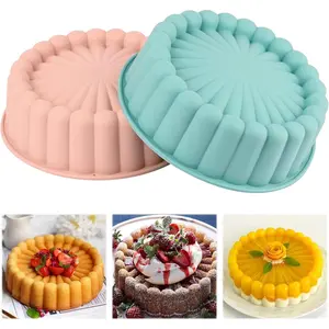 2 Pcs Charlotte Cake Pan, 8 Inch Round Cake Pan, Nonstick Silicone Cake Molds for Cheese Cake, Chocolate Cake, Rainbow Cakes, Strawberry Shortcake, Brownie Tart Pie, Bule and Pink