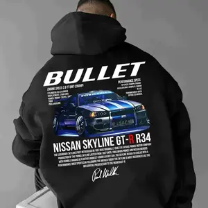 2fast 2 Furious Bullet Sweatshirt - Black Pullover with NISSAN SKYLINE GT-R34 Graphic, Crewneck Style, Casual Style, Soft Cotton, Crewneck Sweater - Menswear, Long Sleeve, Tops