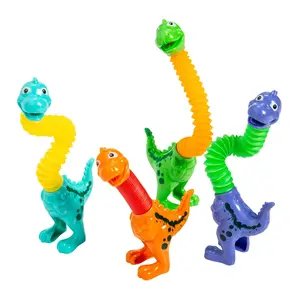 5" Bright Colors Dinosaur Neck Expanding Bendable Tube Toys - 12 Pc.