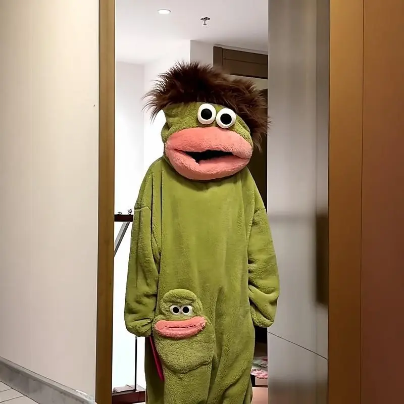 Cartoon Big Mouth Monster Cute Funny Onesie Pajamas Thickened Coral Fleece Homewear For Couples Men Women Autumn Winter Pajamas