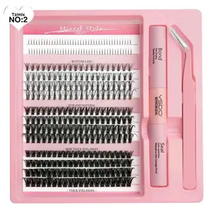 Quality Lash Cluster Set with Seals Bond & Tweezers in Pink Tray for Everyday Use and special occasion. Eyelashes Eyelashes Extensions