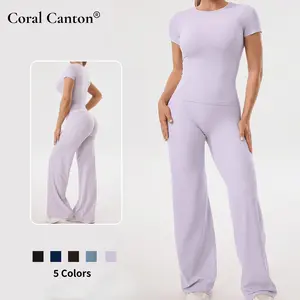 Coral Canton Women’s Tee & Straight-leg trousers Sports Set SummerWins