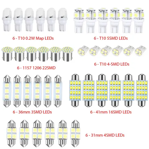 42PCS Universal Fit Car Light Set - LED Interior Car Light Bulbs, 6500K White, Trunk & Door Lamp Compatible, Map/Dome/License Plate Use, USA Compliant