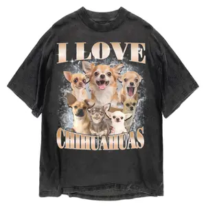 I Love Chihuahuas Tee - Graphic Print Short Sleeve Crew Neck Medium Length Loose-Fitting Machine Washable All Seasons Boxy Relaxed Fit Tee