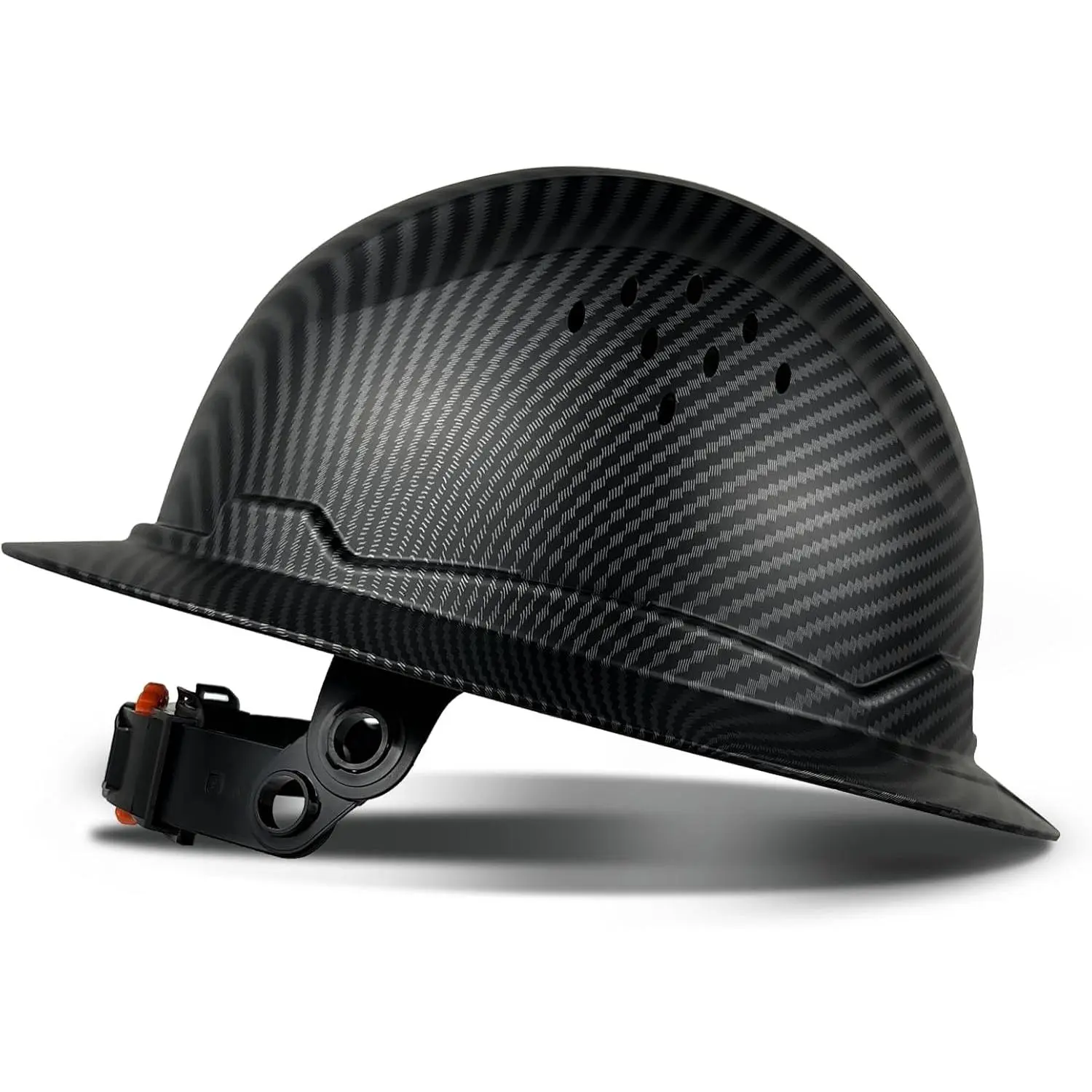 A-Flag-Full Brim Safety Helmet - HDPE Vented, Carbon Fiber Pattern, Sunshade, 6-Point Suspension, All Seasons for Industrial Construction Mining (Sports & Outdoor Hat Accessory)