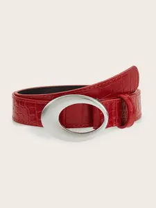 Women's Retro Round Solid Color Buckle Belt, Elegant Fashion PU Leather for Daily Wear, Versatile Crocodile Pattern, Perfect Birthday Gift