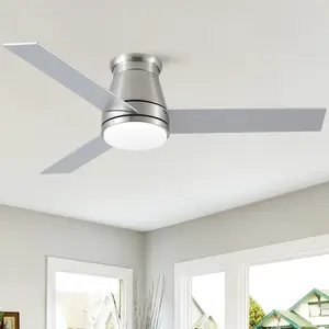 Amici 48 in. Indoor Brush Nickel Flush Mount Ceiling Fan with Integrated LED Light Kit, Remote Control Included