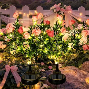 Solar Garden Lights with Gardenias, 2Pack LED Garden Decor Carefree Solar  Outdoor , Yard Decorations Outdoor, Allergy-Free Light up  for Yard Patio (2 )