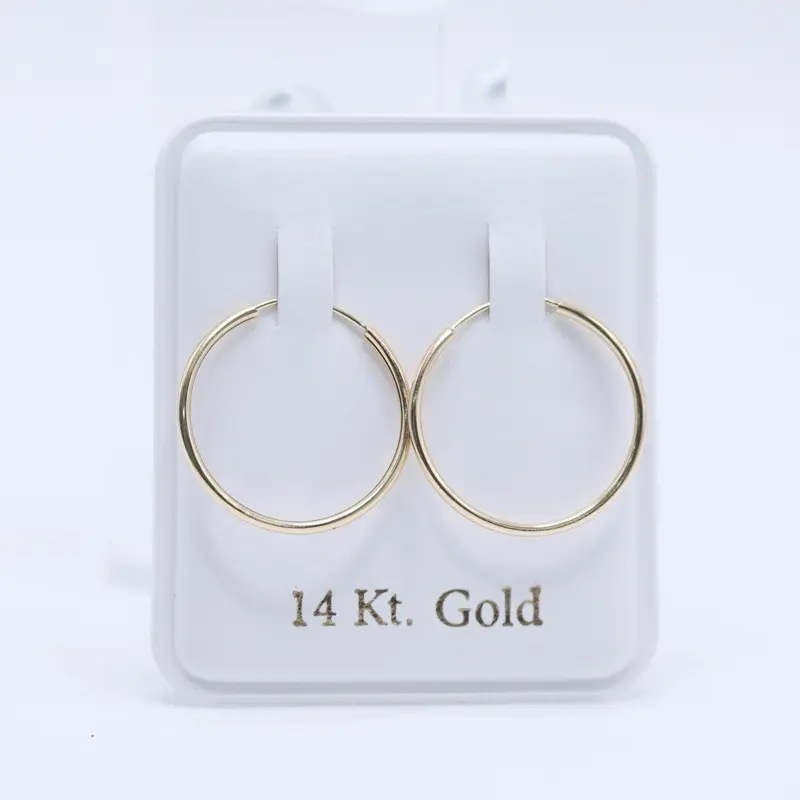 14KT Gold Seamless Hoops - 18mm Thin Dainty Hollow Earrings